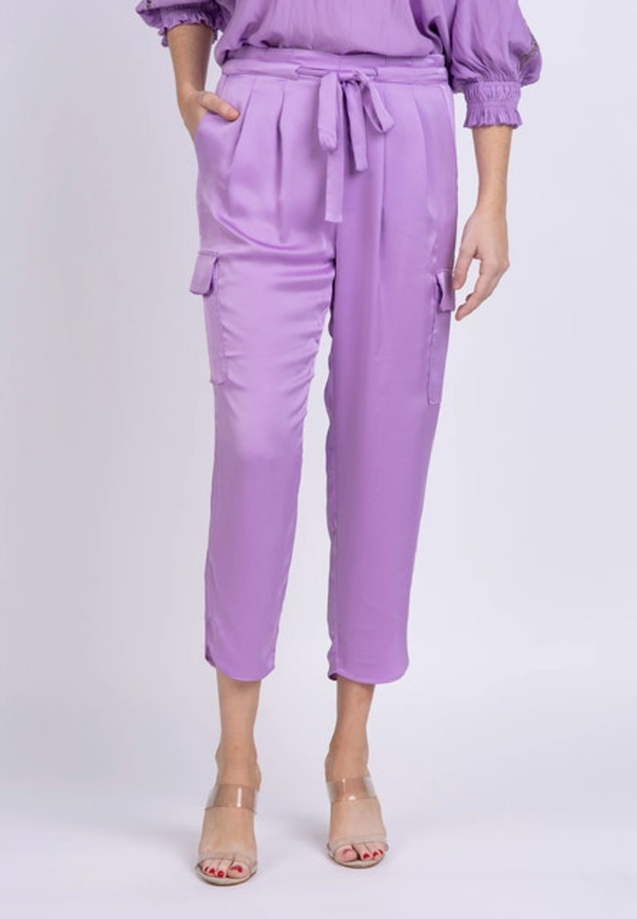RAMY BROOK Pants Size M $295 Satin Pocket Allyn Pant Shiny Light Purple